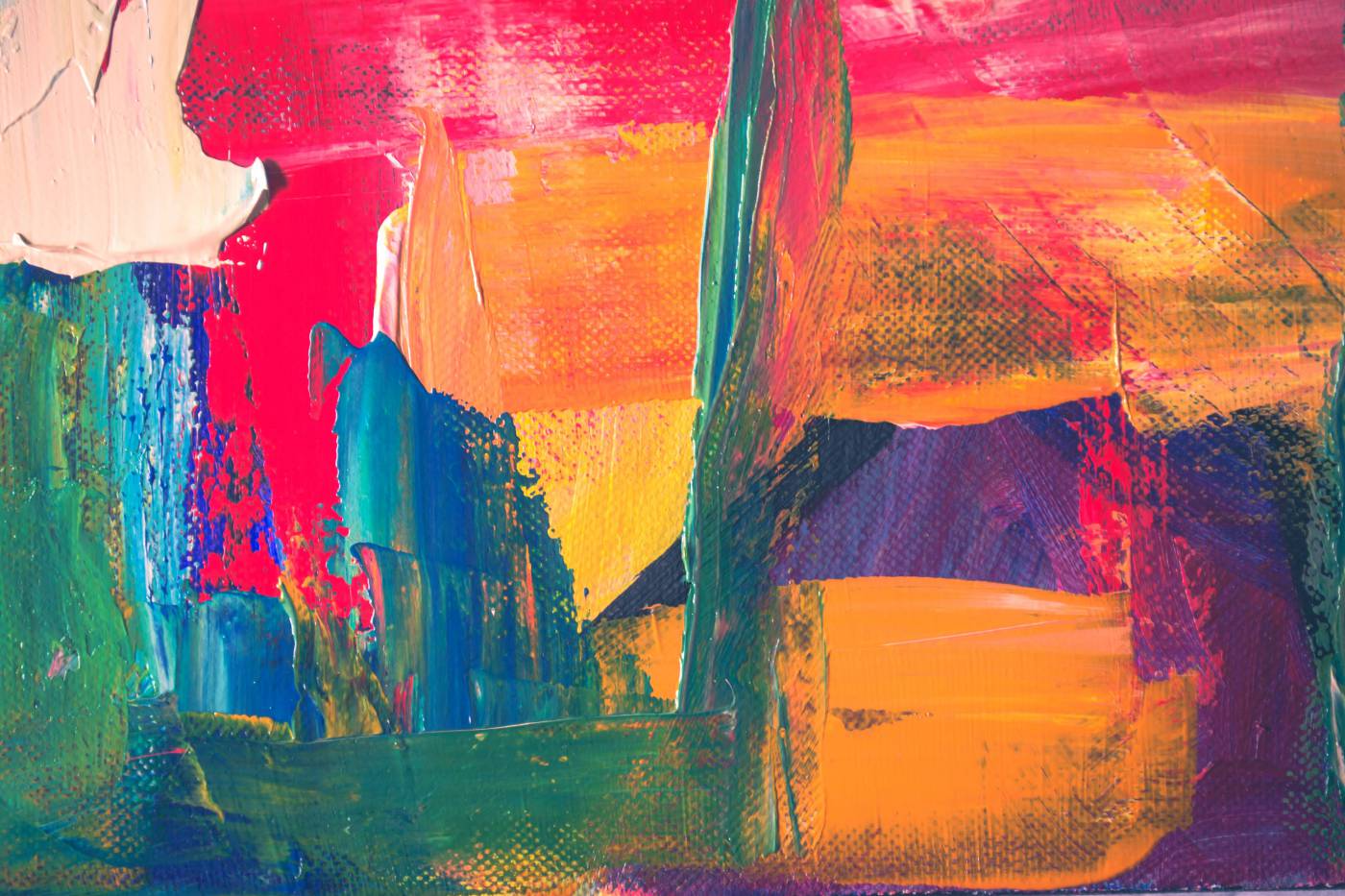 abstract green, yellow, and red abstract painting art picture