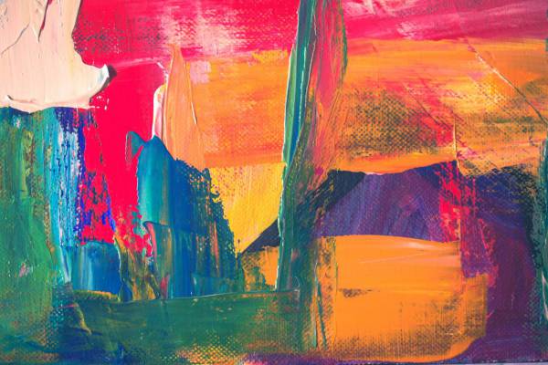 abstract green, yellow, and red abstract painting art