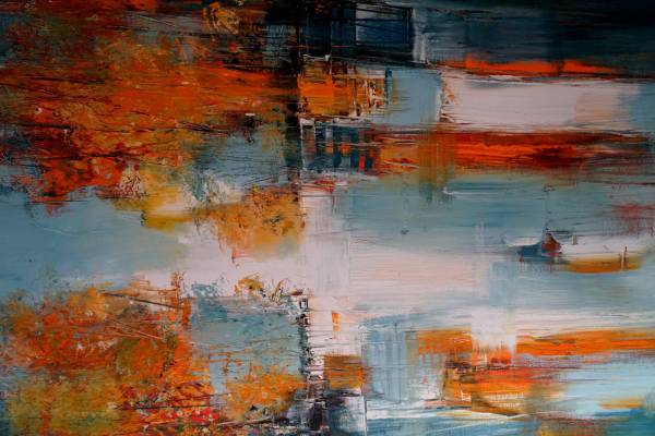  orange, white, and teal abstract painting 
