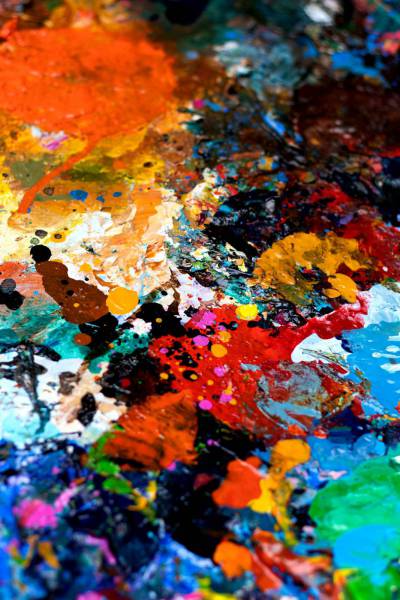 pattern blue, white, orange, and red abstract painting 