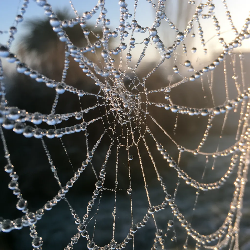spider texture frost-covered spider web crystalline droplets