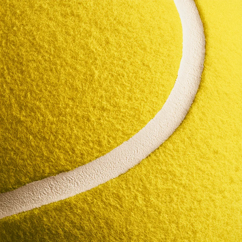 tennis ball texture curved white rubber seam across fuzzy yel
