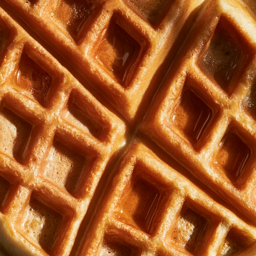 waffle texture fresh baked waffle close-up buttery sheen deta