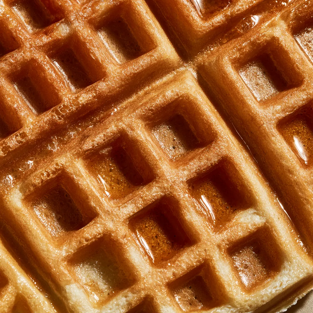 waffle texture fresh baked waffle close-up buttery sheen deta